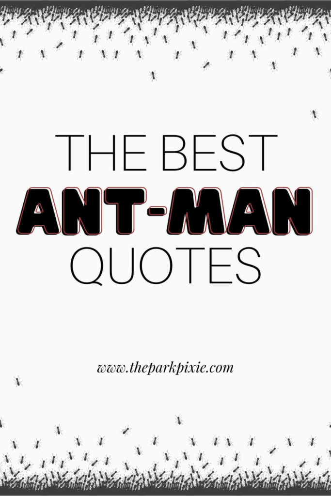Graphic with tiny ants at the top and bottom border. In the middle, text reads "The Best Ant-Man Quotes."