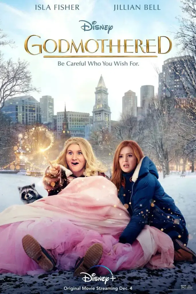 Promotion poster for the movie Godmothered with Jillian Bell and Isla Fisher on the cover.