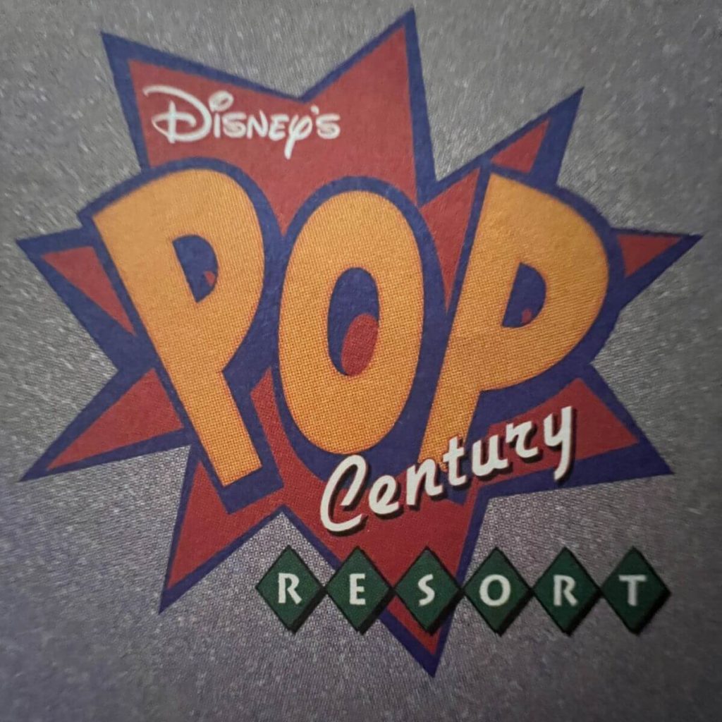 Closeup photo of the logo for Disney's Pop Century Resort.