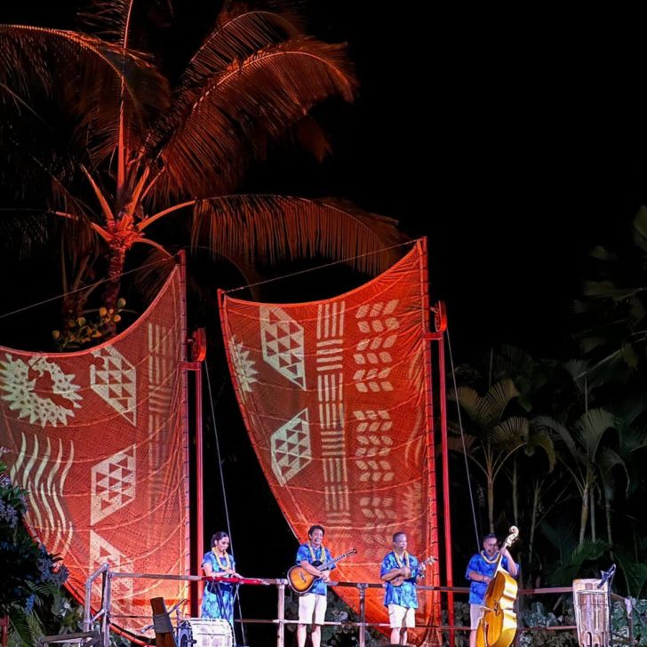 Photo of musicians performing traditional Polynesian and Hawaiian music.