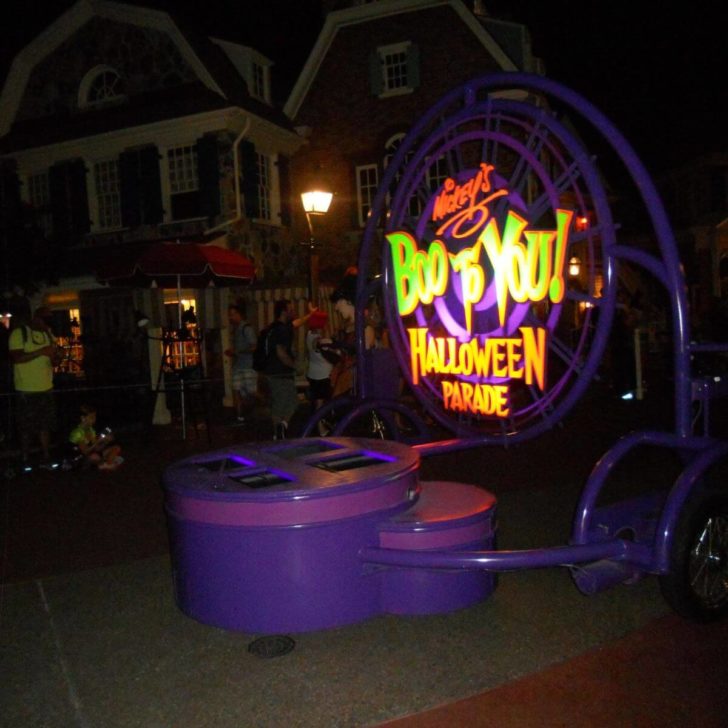 Photo of the parade signage for Mickey's Boo To You Halloween Parade.
