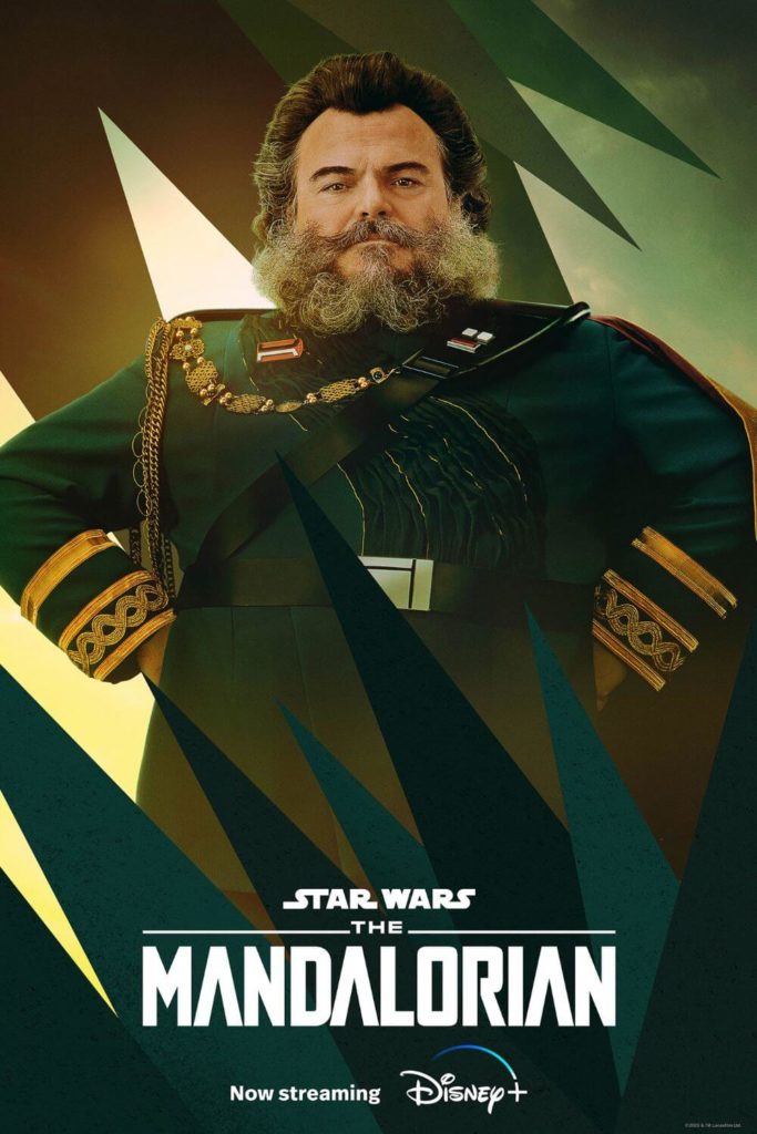 Promotional poster for season 3 of The Mandalorian featuring Jack Black as Captain Bombardier.