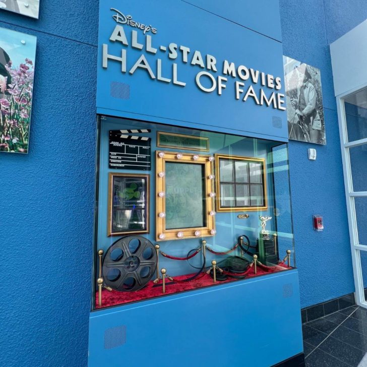 Photo of the All-Star Movies Hall of Fame display in Cinema Hall with trophies and other memorabilia inside.