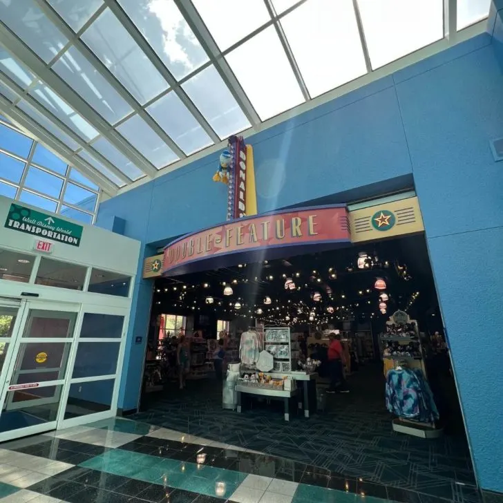 Photo of the entrance to Donald's Double Feature gift shop from inside Cinema Hall.