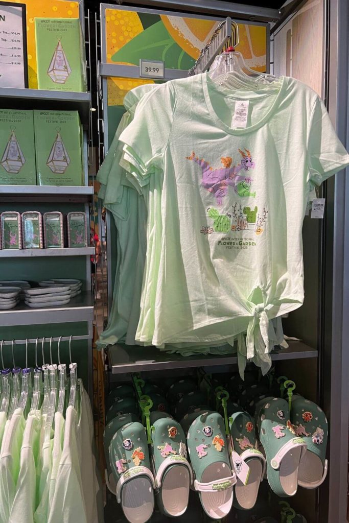 Photo of a display filled with Epcot Flower and Garden Festival merchandise.