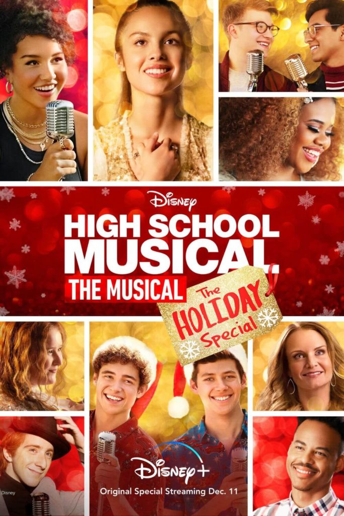 Promotional poster for High School Musical: The Musical - The Holiday Special with photos of the cast in grids throughout the image.