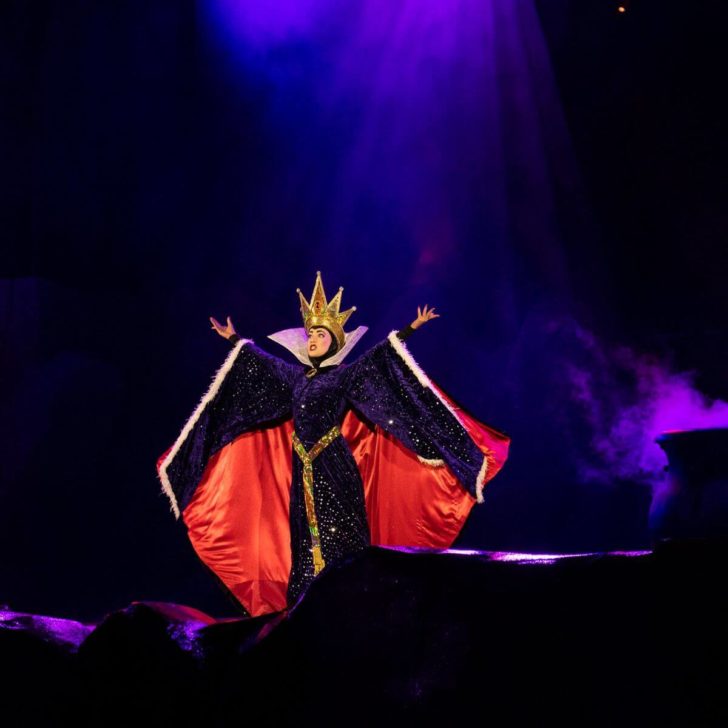 Photo of the Evil Queen performing in the Hocus Pocus Villain Spelltacular at Mickey's Not-So-Scary Halloween Party.