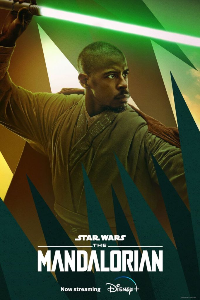 Promotional poster for season 3 of The Mandalorian featuring Ahmed Best as Kelleran Beq.