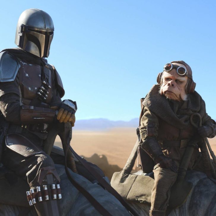 Photo still of Pedro Pascal as the Mandalorian and Nick Nolte as Kuiil in THE MANDALORIAN.