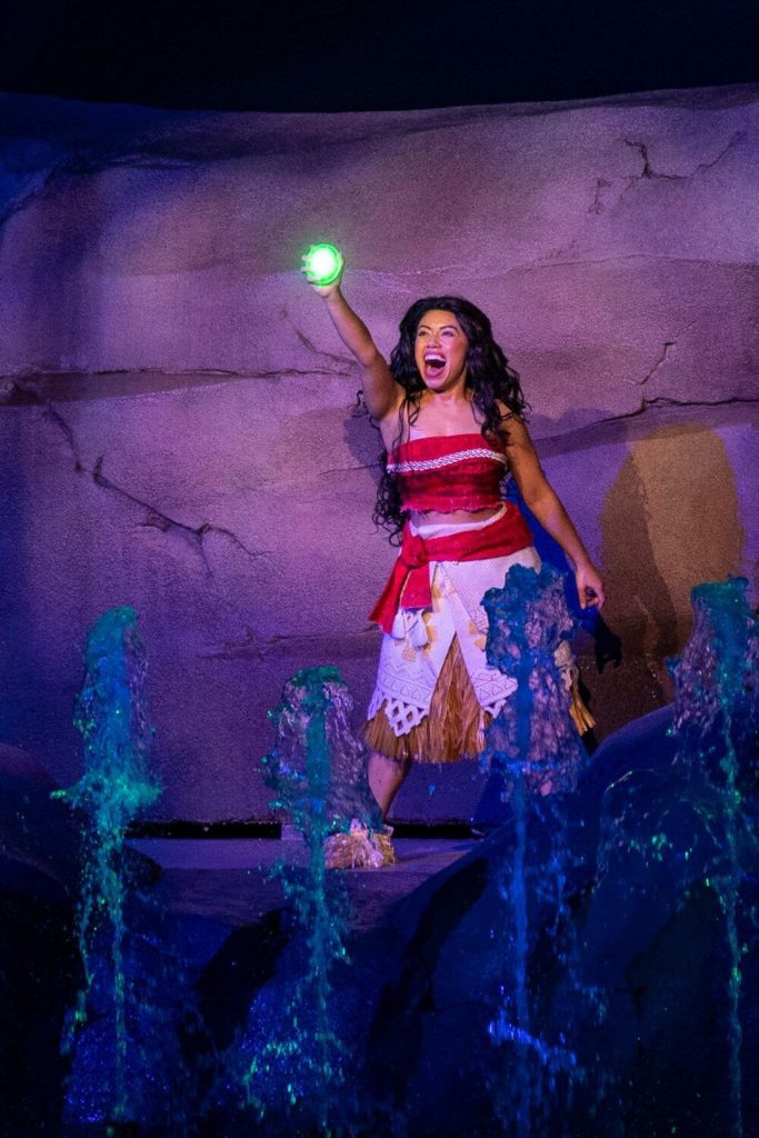 Vertical photo of Moana with the heart of Te Fiti in Hollywood Studios' Fantasmic!