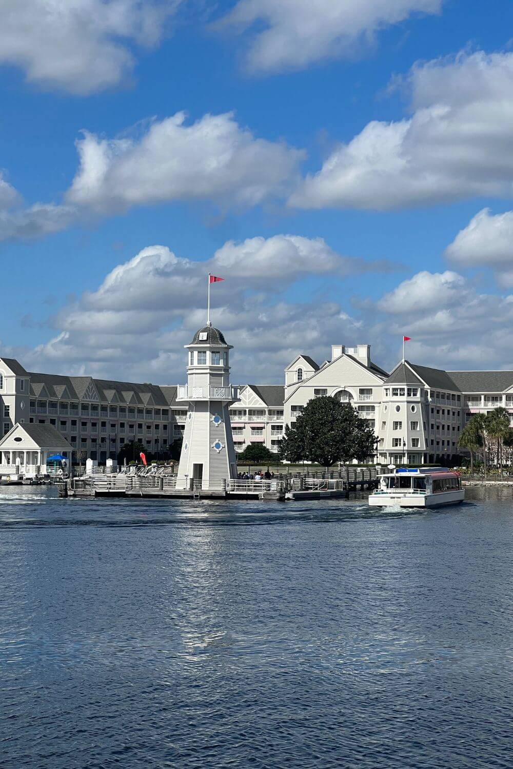 Photo of Disney's Yacht Club Resort from the water.