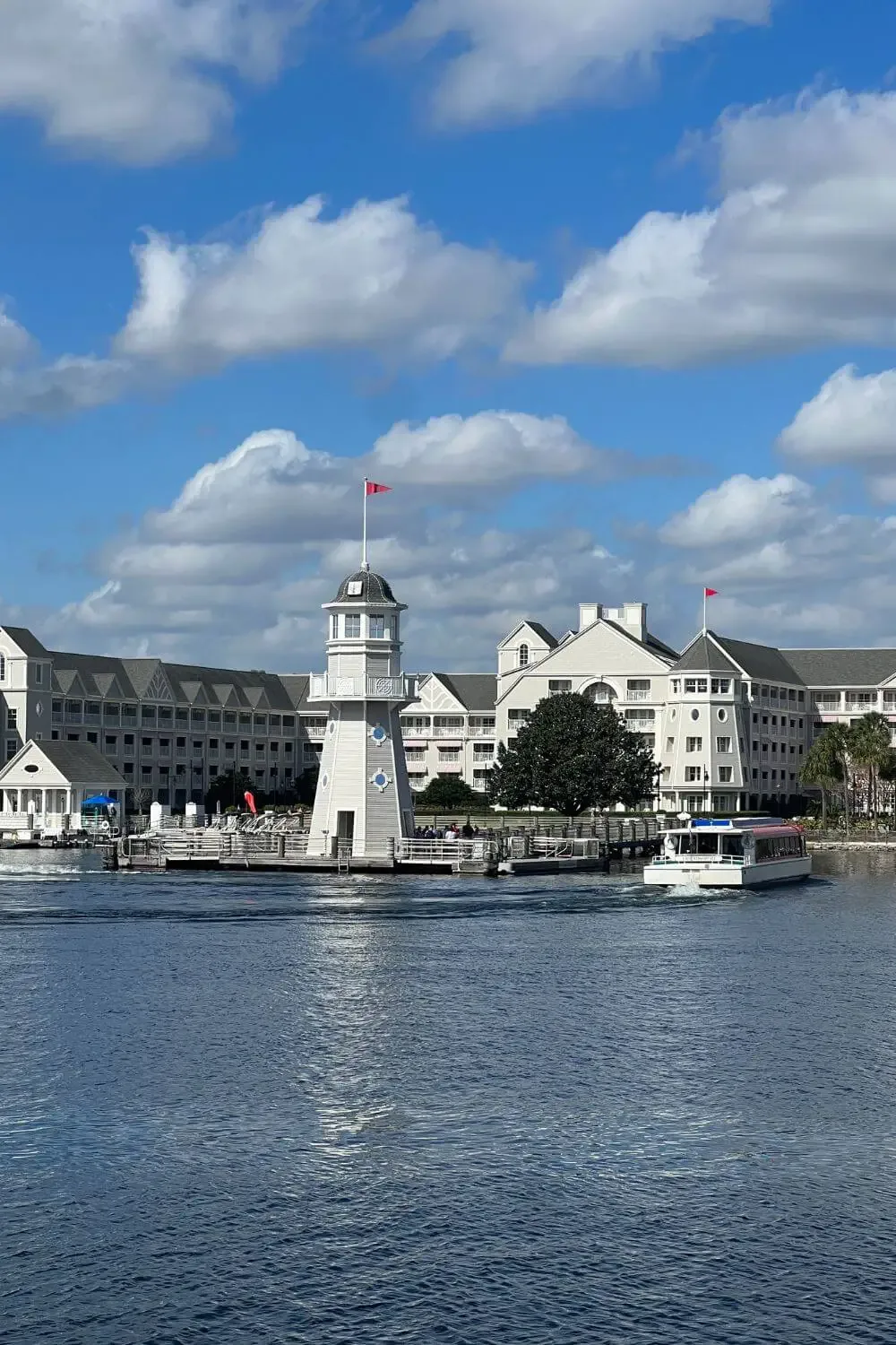 Photo of Disney's Yacht Club Resort from the water.