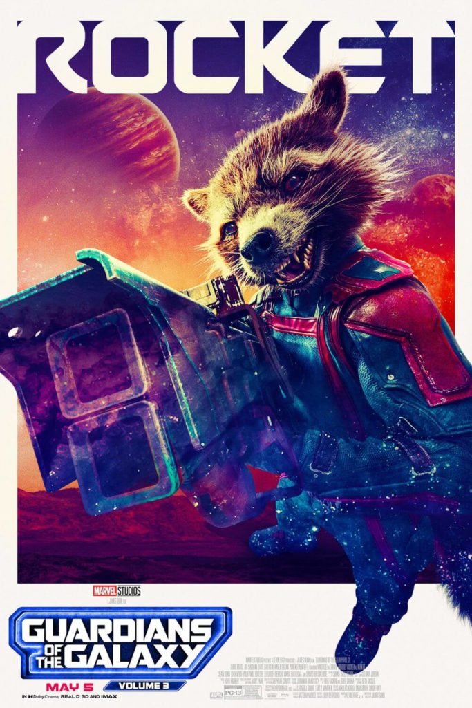 Promotional poster featuring Rocket in Guardians of the Galaxy, Volume 3.