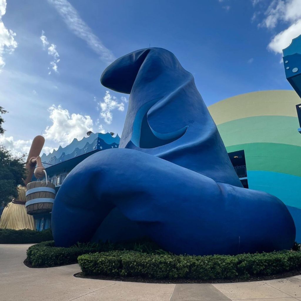 Photo of a statue of a giant sorcerer Mickey hat.
