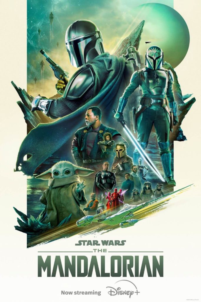 Promotional poster featuring most of the cast for season 3 of Star Wars: The Mandalorian.
