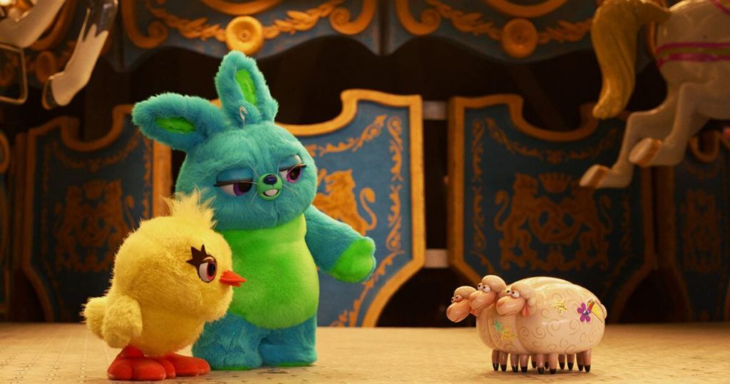 Photo still of Ducky and Bunny from Toy Story 4 in a short film in the Pixar Popcorn series.