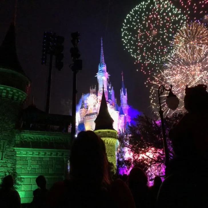 Photo of fireworks bursting over Cinderella's Castle.