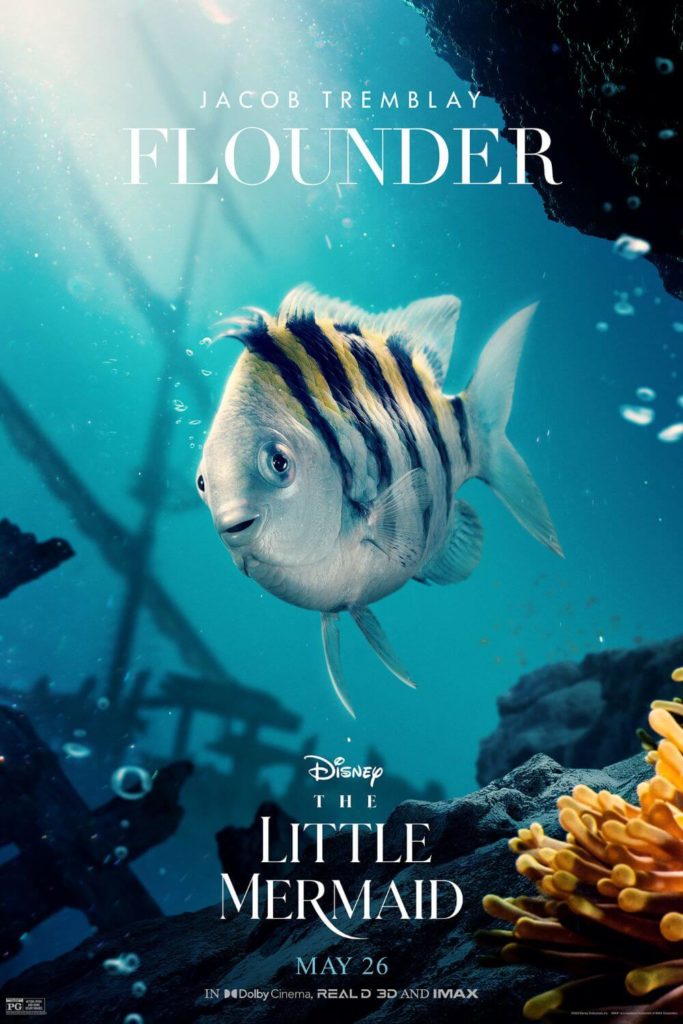 Promotional poster for the live-action film, The Little Mermaid, featuring Flounder the Angelfish.