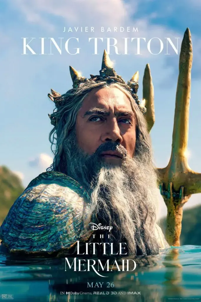 Promotional poster for the live-action film, The Little Mermaid, featuring Javier Bardem as King Triton.