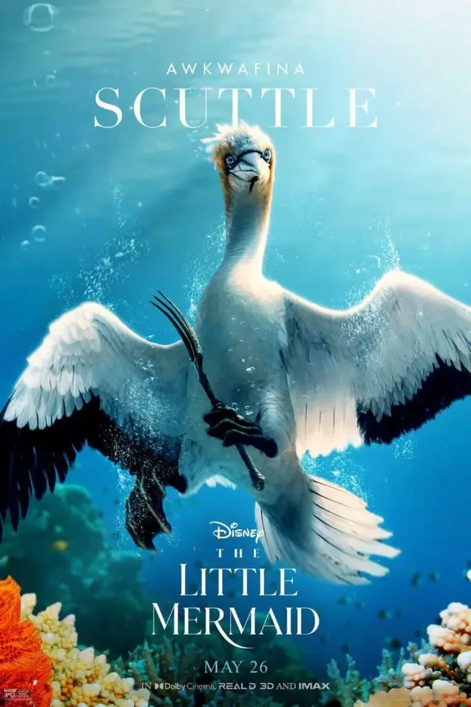 Promotional poster for the live-action film, The Little Mermaid, featuring Scuttle the Seagull.