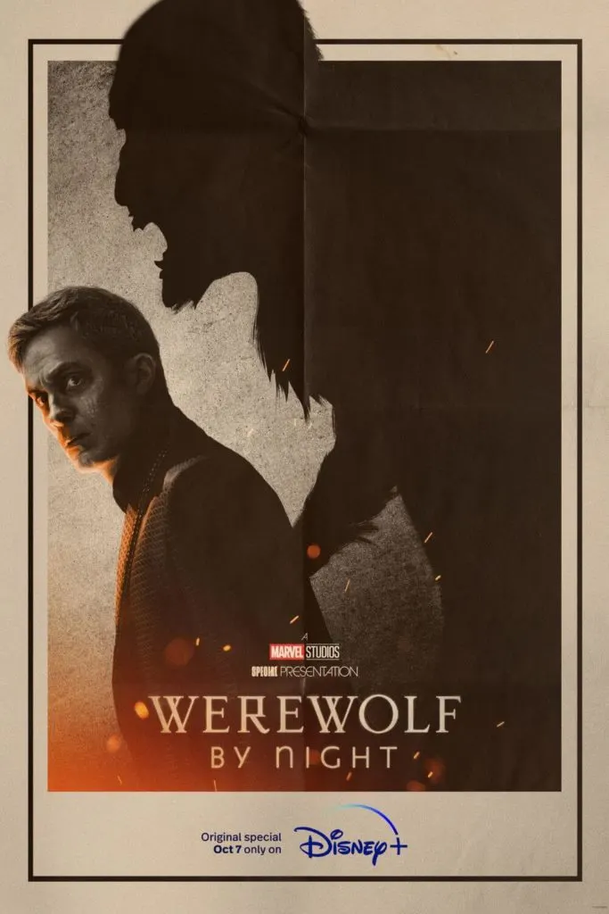 Promotional poster for Marvel Studios' Werewolf by Night on Disney+.