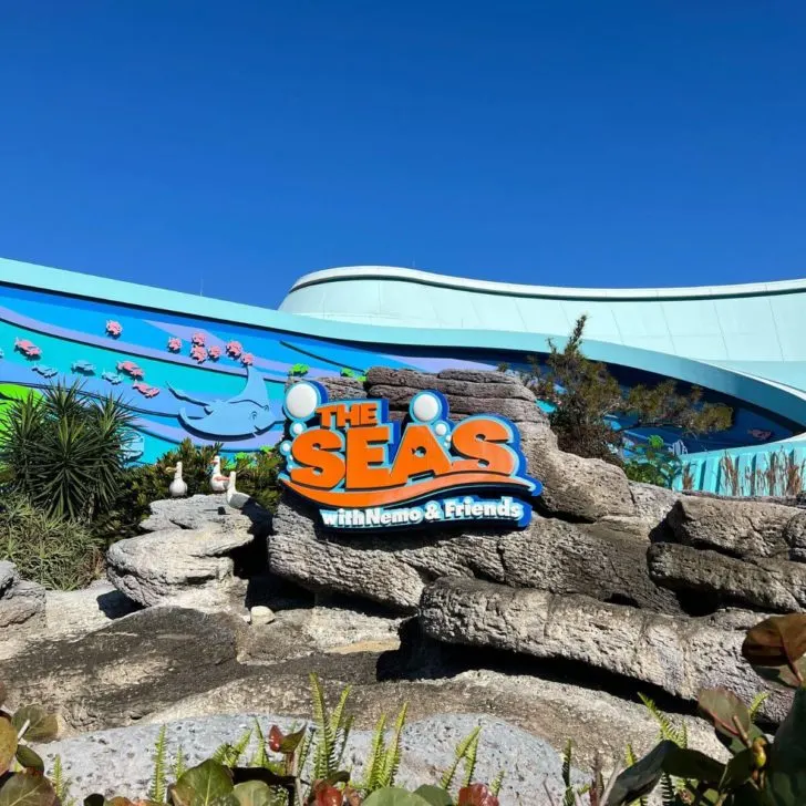 Photo of the sign for The Seas with Nemo & Friends ride at Epcot.