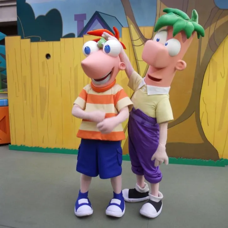 Photo of Phineas and Ferb characters at Hollywood Studios.