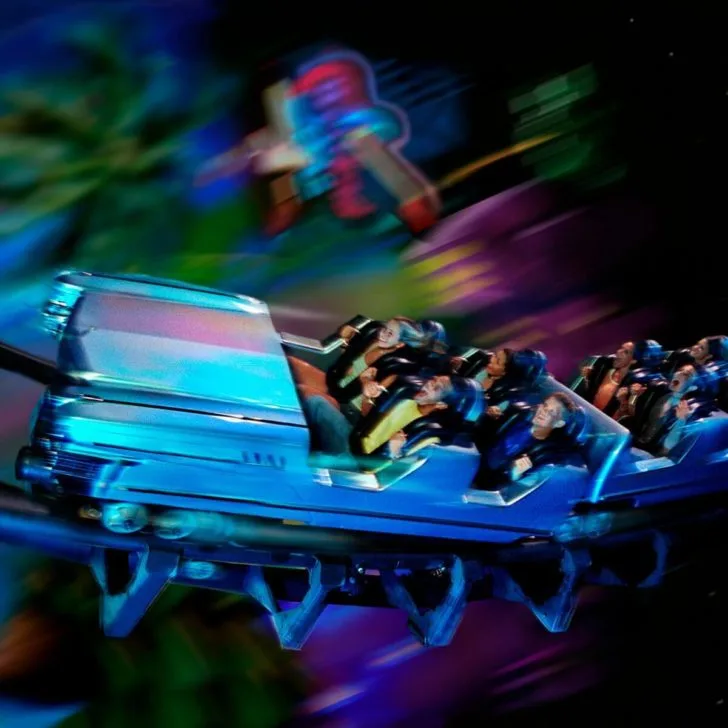 Photo illustration of the Rock n Roller Coaster at Hollywood Studios with a zooming or speed effect.