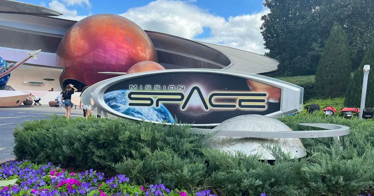Photo of the exterior for Mission: Space ride at Disney World's Epcot theme park.