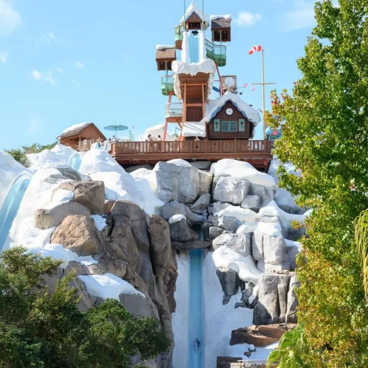 Photo of the Summit Plummet vertical drop waterslide at Disney World's Blizzard Beach.