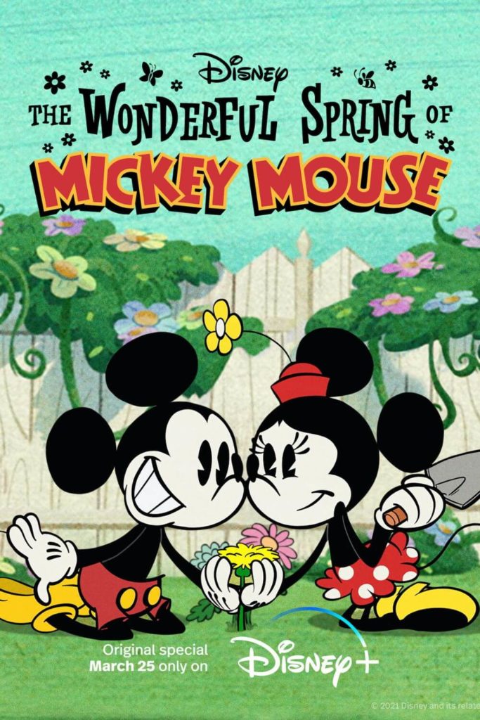 Promotional poster for the short film, The Wonderful Spring of Mickey Mouse, featuring Mickey and Minnie Mouse.