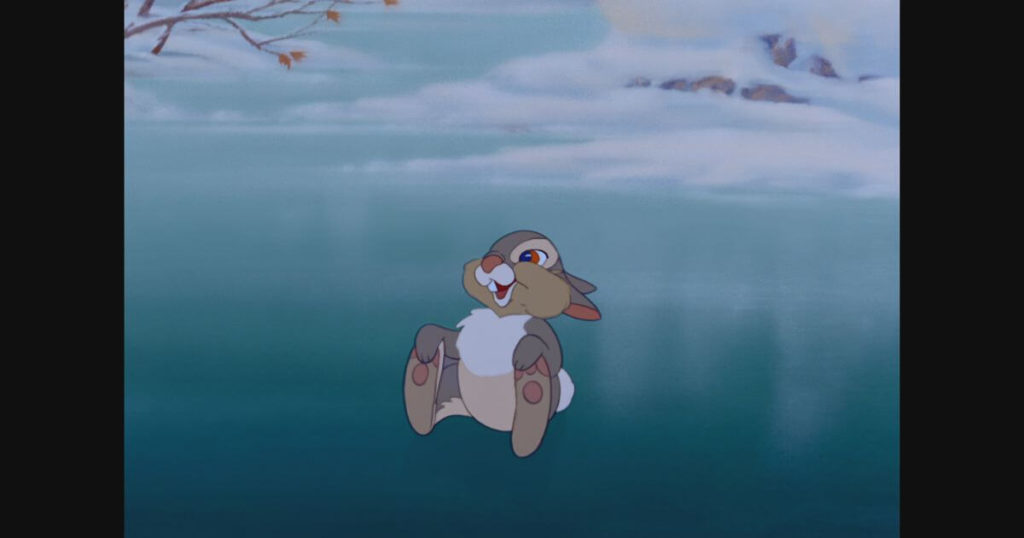 Photo still of Thumper from Bambi of a scene in Disney+ show, Zenimation.