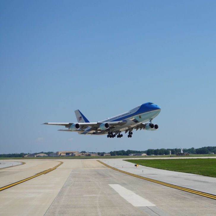 Air Force One takes off from Joint Base Andrews.