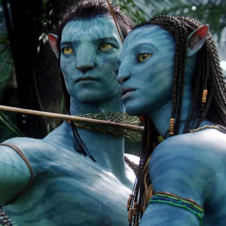 Photo still from Avatar, featuring Jake Sully and Neytiri, shooting an arrow.