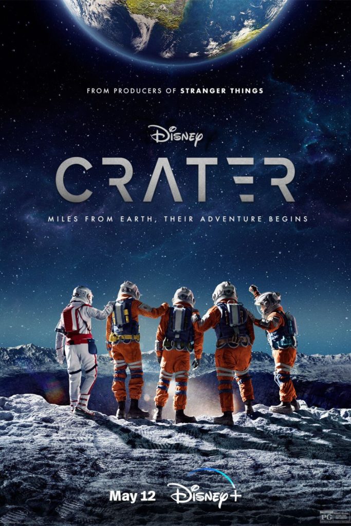 Promotional poster for the Disney+ original movie, Crater, featuring the 5 main characters.