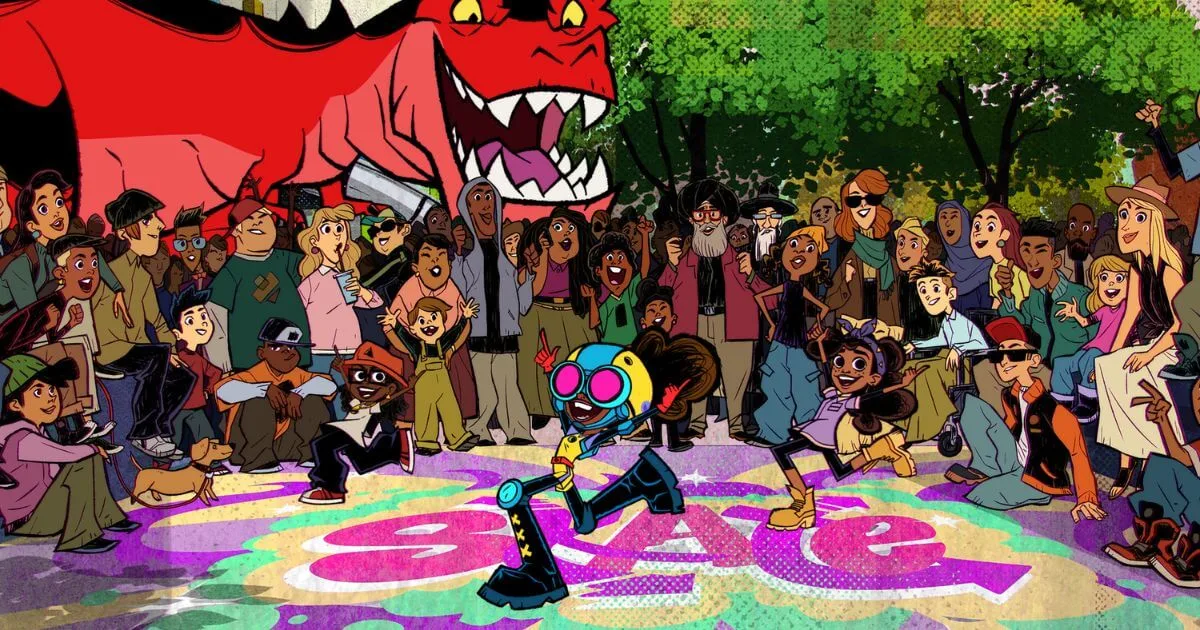 Photo still from the Marvel animated show, Moon Girl and Devil Dinosaur.