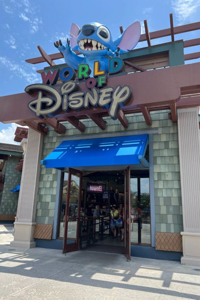 Photo of the main entrance to the World of Disney store in Disney Springs.