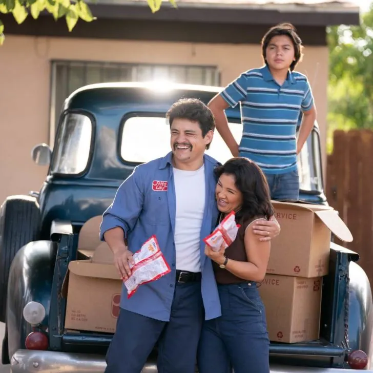 Photo of Jesse Garcia, Annie Gonzalez, and Hunter Jones in FLAMIN’ HOT.