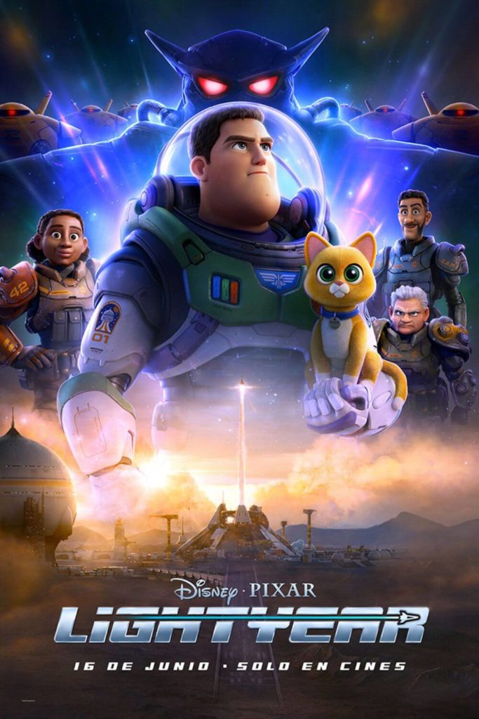 Promotional poster for Disney & Pixar's Lightyear, featuring all the main characters.