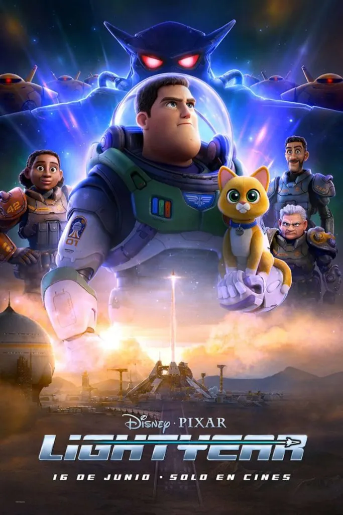 Promotional poster for Disney & Pixar's Lightyear, featuring all the main characters.