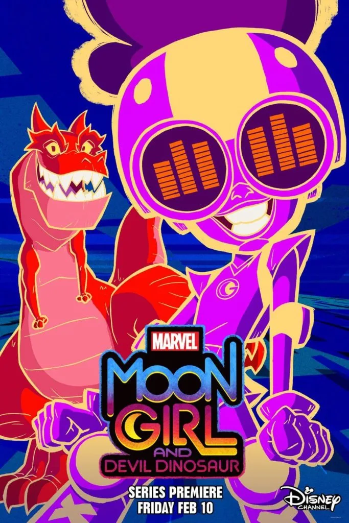 Promotional for Marvel's Moon Girl and Devil Dinosaur, one of the best dinosaur shows on Disney Plus.