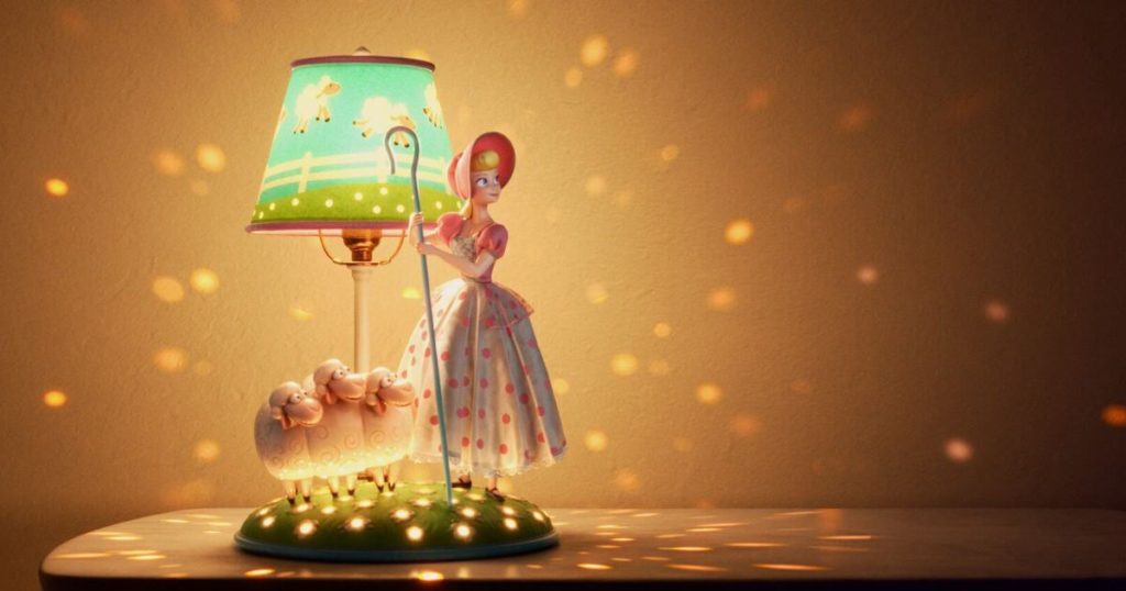 Photo still showing Bo Peep and her 3 sheep in the Pixar short, Lamp Life, on Disney+.