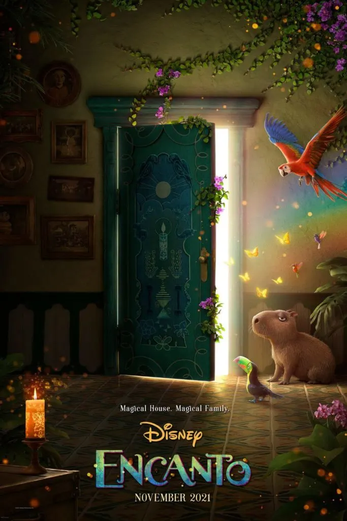 Promotional poster for Disney's Encanto with a partially open door.