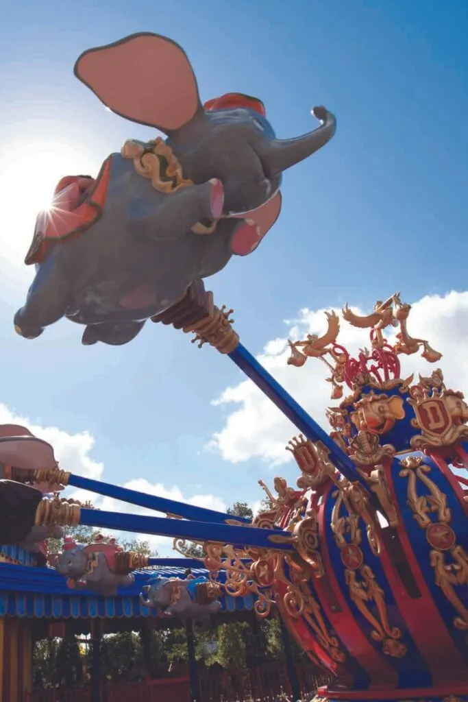 Photo of the Dumbo the Flying Elephant Ride in flight.
