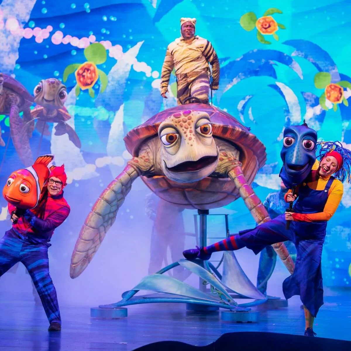 Photo of a performance of the Pixar show, Finding Nemo: The Big Blue and Beyond.