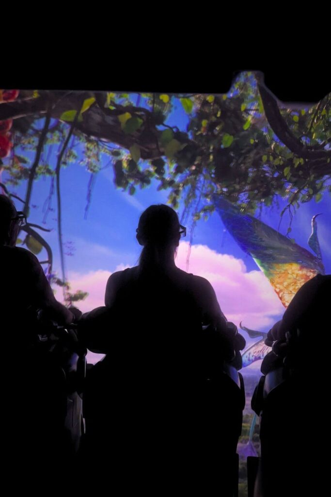Photo of people riding the Avatar Flight of Passage ride at Animal Kingdom.