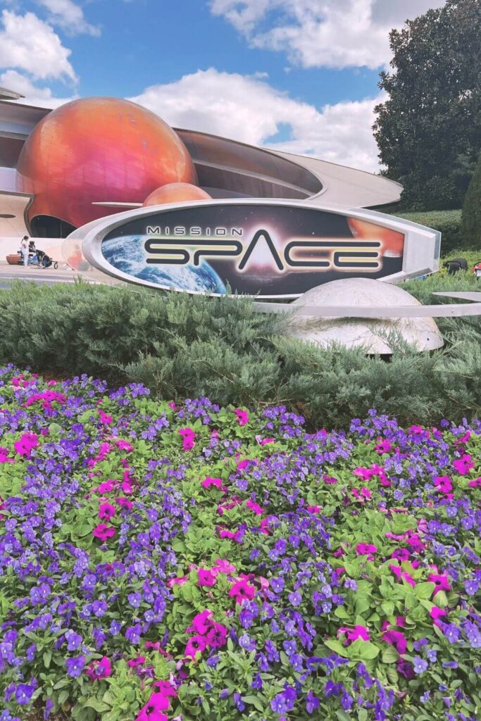 Photo of the entrance area of the Mission Space ride at Epcot.