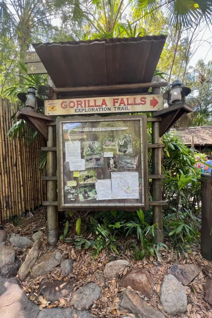 Photo of signage for the Gorilla Falls Exploration Trail at Animal Kingdom.