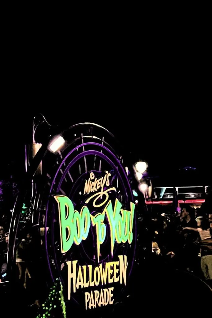Photo of the Mickey's Boo-to-You Halloween Parade banner.