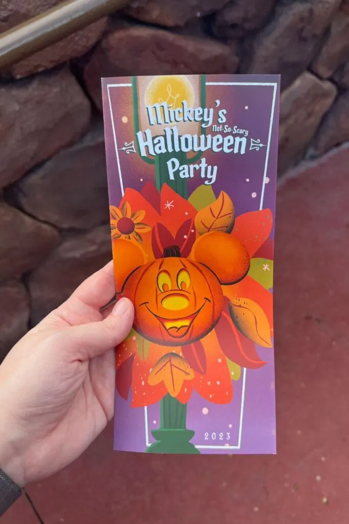 Photo of the map and guide for Mickey's Not-So-Scary Halloween Party 2023.